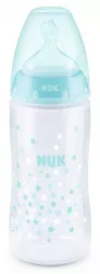 Biberon cu tetina din silicon si termometru 300 ml Nuk First Choice+ 741926AL-0-3 Turcoaz 
