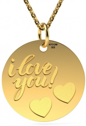 Colier din aur galben model I love you cu inimioare 
