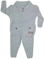 Compleu tricotat 2 piese bluza cu maneca lunga si pantaloni pentru baieti Sevgi SVR1411G-80 Gri 