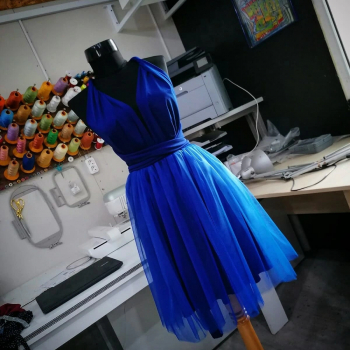 Rochie versatila scurta cu tulle albastra lycra domnisoare de onoare ACD156 - 23h Events