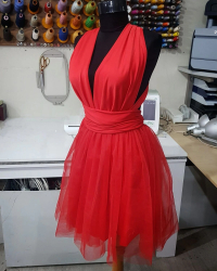 Rochie versatila scurta cu tulle rosie lycra domnisoare de onoare ACD155 - 23h Events