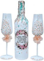 Set cadou pentru fini sticla vin spumant si pahare decorate manual - FEIS207004 - 23h Events 