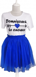 Set fusta cu 2 straturi de tulle albastru regal scurta si tricou domnisoare de onoare - ACD303042 - 23h Events 