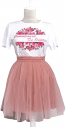 Set fusta cu 2 straturi de tulle roz prafuit scurta si tricou domnisoare de onoare - ACD303043 - 23h Events 