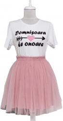 Set fusta cu 2 straturi de tulle roz prafuit scurta si tricou Team Bride domnisoare de onoare - ACD303036 - 23h Events 
