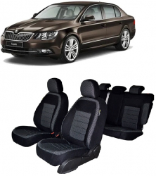 Set huse scaune dedicate SKODA SUPERB 2013-2015 Premium Bancheta fractionata si husa cotiera 