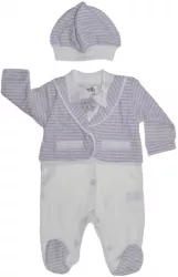 Set 2 piese salopeta cu maneca lunga si caciula pentru baieti Bebelinna BL6357-56 Gri 