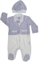 Set 2 piese salopeta cu maneca lunga si caciula pentru baieti Bebelinna BL6358-62 Gri 