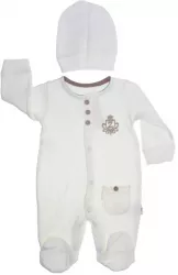 Set 2 piese salopeta cu maneca lunga si caciula pentru baieti Zuff S020823-1 Alb 
