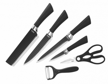 Set de cutite intr-o cutie magnetica Voltz V51633E6G 6 bucati Cutit Foarfece Maner cauciucat Negru 