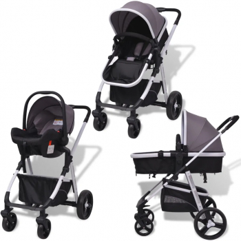 vidaXL Carucior pentru copii 3-in-1 gri si negru aluminiu 