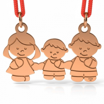 Pandantiv din aur roz cu snur model Mama Tata si Baietel 