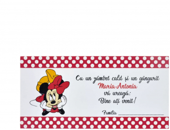 Plic de dar botez personalizat cu nume Minnie Mouse rosu - MIBC203068 - 23h Events 
