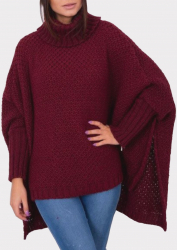 Pulover dama Adelina tip poncho tricotat acryl grena universal 