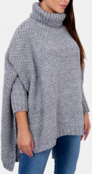 Pulover dama Adelina tip poncho tricotat acryl gri universal 