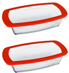 Set 2 tavi dreptunghiulare cu capac silicon de copt Marinex Forno din sticla 1 5l 26 9x13 9xh7cm 