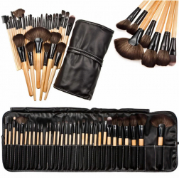Set 32 pensule machiaj Fraulein38 Natural Wood + Borseta depozitare 