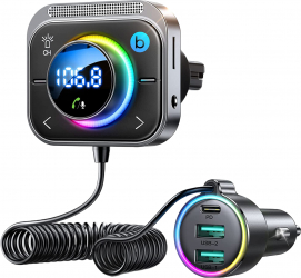 Modulator FM cu Bluetooth 5.3 cu incarcator rapid 30W PD si QC 18W Jack 3.5mm slot card sunet Stereo HiFi Bass-Boost functie handsfree