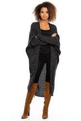 Cardigan dama Katy maneca tip liliac lung acryl negru melange universal 