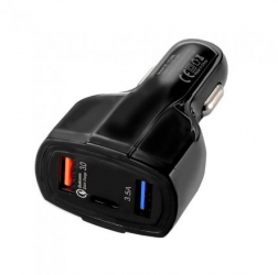 Incarcator auto 2USB 1USB-C 7A Qualcomm 3.0 Fast Charge Negru TELGORBCS