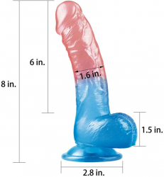 Dildo cu testicule - si ventuza Lovetoy Dazzle Studs Albastru Rosu lungime 20 cm diametru 4 cm 