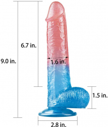 Dildo cu testicule - si ventuza Lovetoy Dazzle Studs Albastru Rosu lungime 23 cm diametru 4 cm 