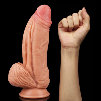Dildo cu testicule - si ventuza Lovetoy Dual Layered Cock culoarea Pielii lungime 24.5 cm diametru 6.8 cm 