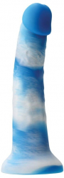 Dildo cu ventuza X-Men Colours Pleasures Yum Yum Albastru Alb lungime 20.3 cm diametru 5.6 cm 