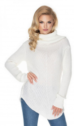 Pulover dama Ana cu guler inalt tip helanca tricotat universal alb-galbui 