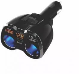 Multiplicator bricheta auto cu 2 iesiri 1x USB-A 2.4A 1x QC3.0 1x USB type C PD Well 