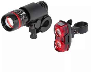 Set Far LED 1W si STOP LED 2x0.5W pentru bicicleta pe baterii 2x AAA/3X AAA REBEL 