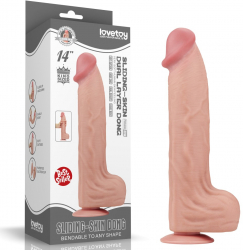 Dildo Lovetoy cu testicule - si ventuza King Sized Sliding Skin Dual Layer Dong lungime 36 cm diametru 6.6 cm 