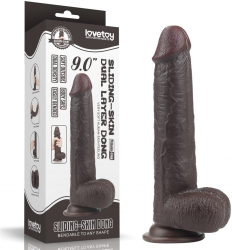 Dildo Lovetoy cu testicule - si ventuza Sliding Skin Dual Layer Dong lungime 23 cm diametru 4 cm 