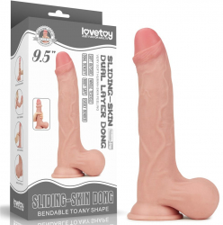 Dildo Lovetoy cu testicule - si ventuza Sliding Skin Dual Layer Dong Whole Testicle lungime 24.5 cm diametru 4.5 cm 