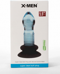 Dop Anal X-Men Sharp Top Anal Plug Albastru grosime 4.5 cm lungime 15 cm cu ventuza 
