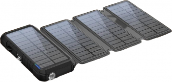 Baterie externa 26800 mAh Power bank cu panou solar pliabil incarcare wireless si USB lanterna LED impermeabila rezistenta la socuri