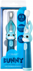 Periuta de dinti electrica Vitammy Bunny Blue pentru copii 0-3 ani cu lumina LED si efecte sonore 24.000 de miscari sonice/min 