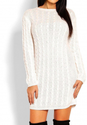 Rochie dama Marta scurta tricotata acryl universala alb-galbui 