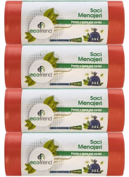 Set 4 role de saci menajeri Ecofriend 35L 15 bucati ultra rezistenti rosi 