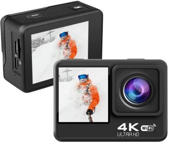 Camera de actiune cu ecran dublu 6-AXIS EIS Anti-Shake Inregistreaza pana la 4K 60FPS si fotografii de 20MP 30M Waterproof cu card de st 