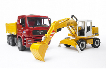 Camion MAN TGA si excavator Liebherr Bruder 