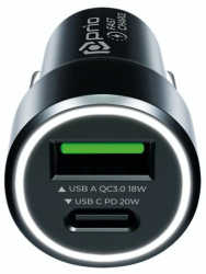 Incarcator auto 20W PD USB C + QC 3.0 USB A negru L148 
