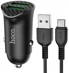 Incarcator Auto 2x USB QC3.0 18W + Cablu Type C 1m G303 Black 