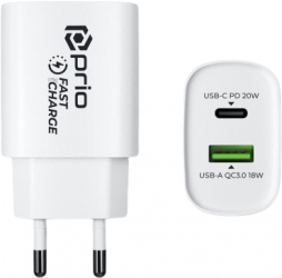 Incarcator de perete 20W PD USB-C + QC 3.0 USB-A L297 Alb 