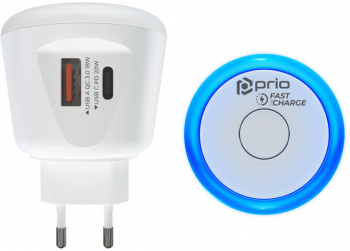 Incarcator de perete 20W PD USB C + QC 3.0 USB A Night Light albastru L317