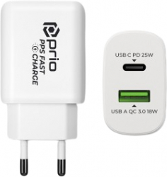 Incarcator de perete 25W PD PPS USB C +QC 3.0 USB A L300 Alb