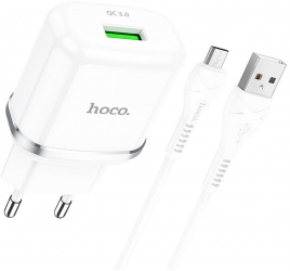 Incarcator de Retea USB-A 18W 3A + Cablu Micro-USB 1m I46 Alba 