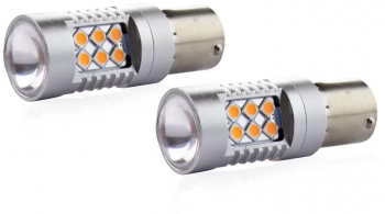 Set becuri LED CANBUS P21W BA15S 24 SMD 6.2W Orange 12/24V 