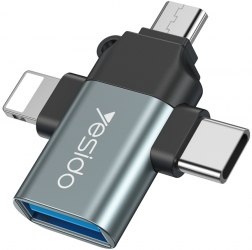 Adaptor OTG USB 3.0 la Lightning Micro-USB Type-C 480Mbps C1930 Yesido GS15 C1930 Black 