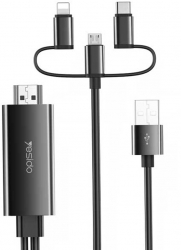 Cablu Video HDMI la USB Lightning Micro-USB Type-C 1080P 1.8m S487 Yesido HM05 S487 Black 